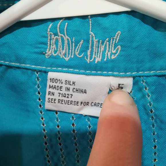 Bobbie Burns 100% silk blue long sleeved Button up shirt size 5 - Picture 5 of 5